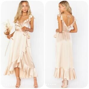 show me your mumu samantha ruffle wrap dress champagne luxe satin xlarge